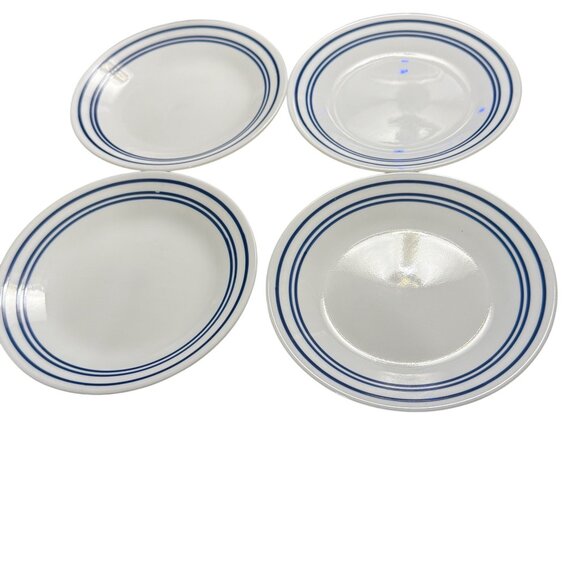 4 Corelle Vitrelle Classic Cafe White Bread Plates With Blue Stripes 6.75" Lot B - Picture 1 of 4